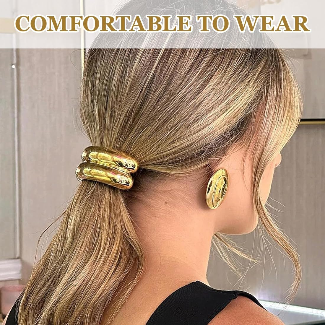 YUZNA Pack of 5 Elastic Metal Hair Bobbles for Ponytails, Thick Hair, Hair Accessories for Women (Gold) image number 4