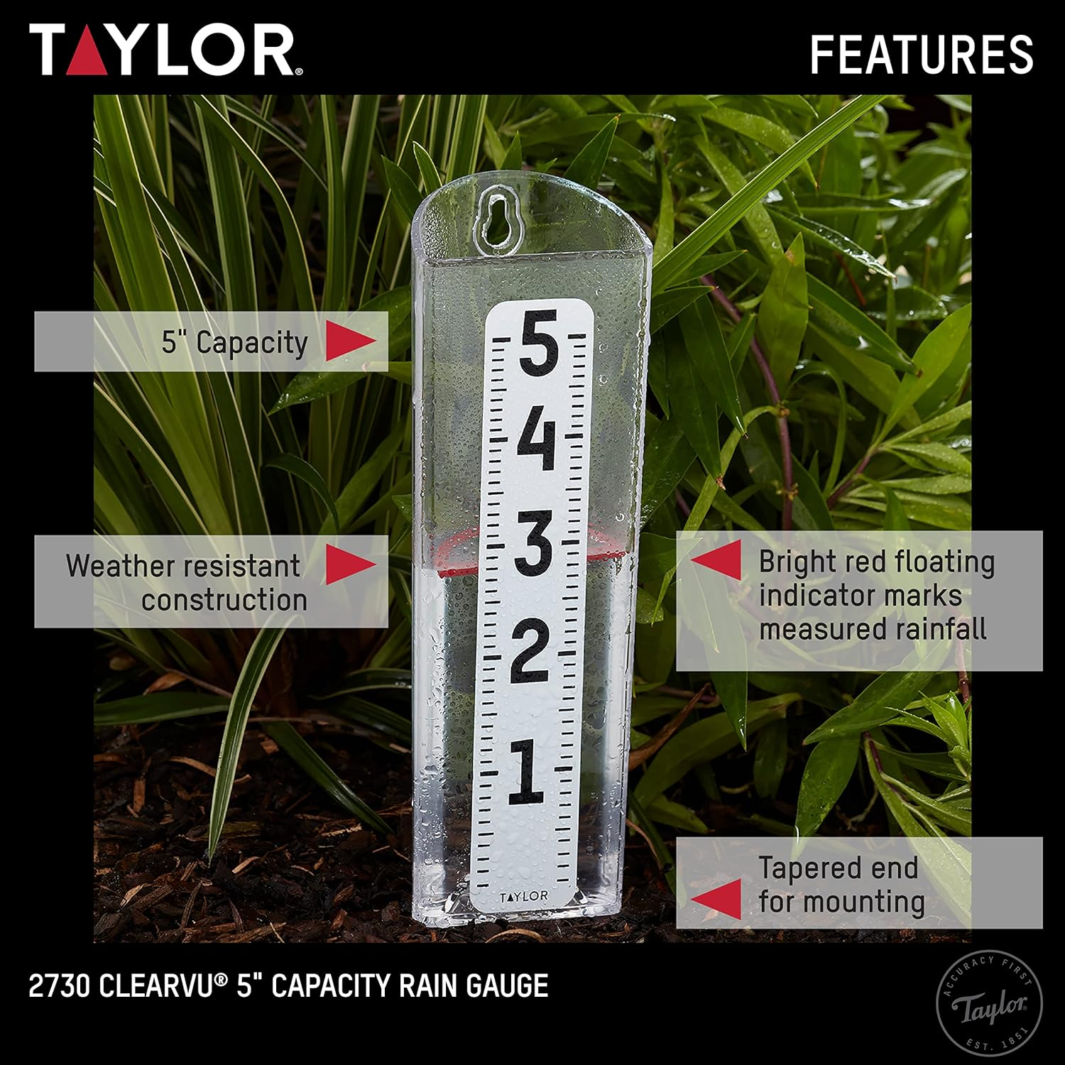 Taylor Precision Products Clearvu Rain Gauge, Clear