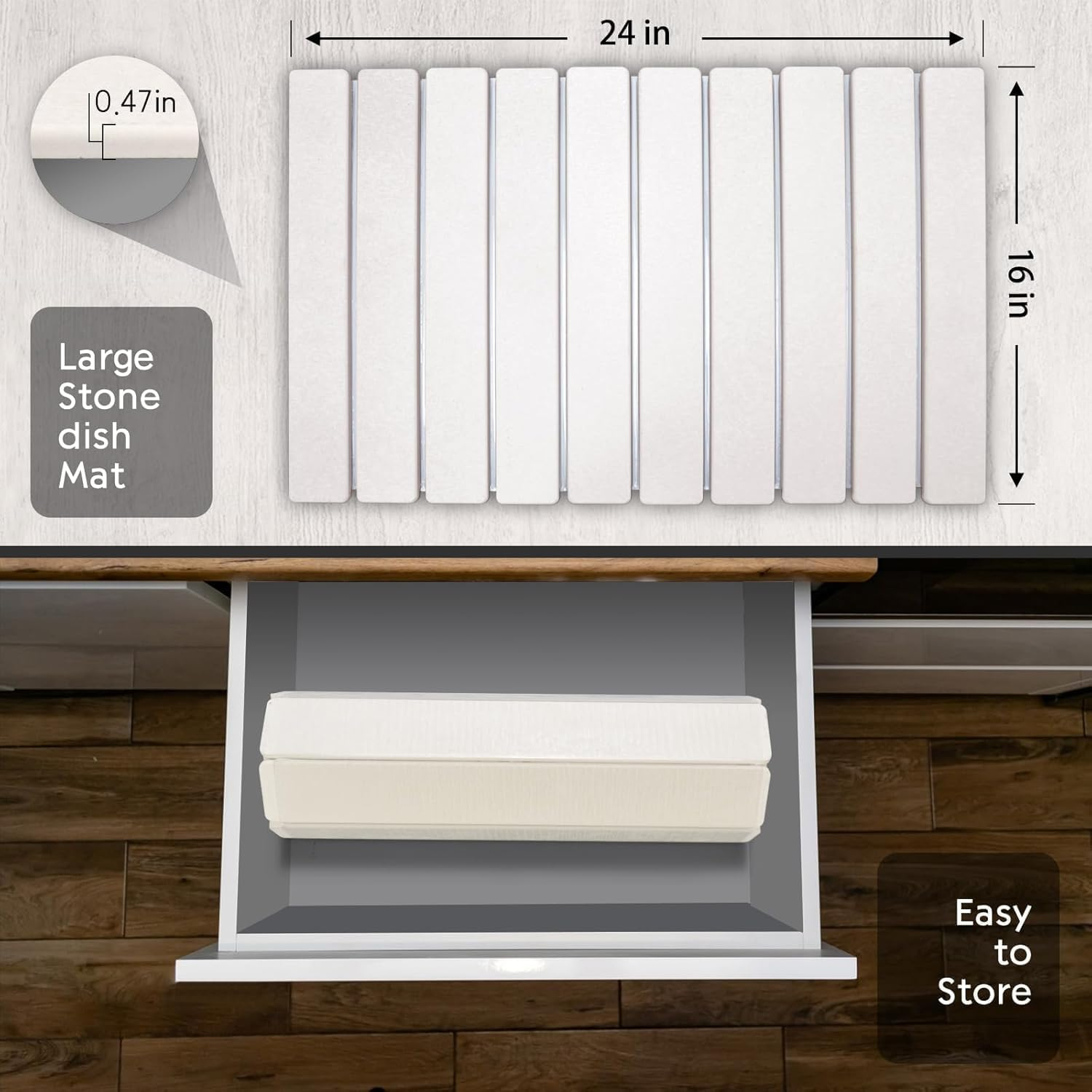 Diatomaceous Earth Dish Drying Mat, 61 X 41 Cm, Large Stone Kitchen Counter Mat, Fast Drying (White, Large) image number 5