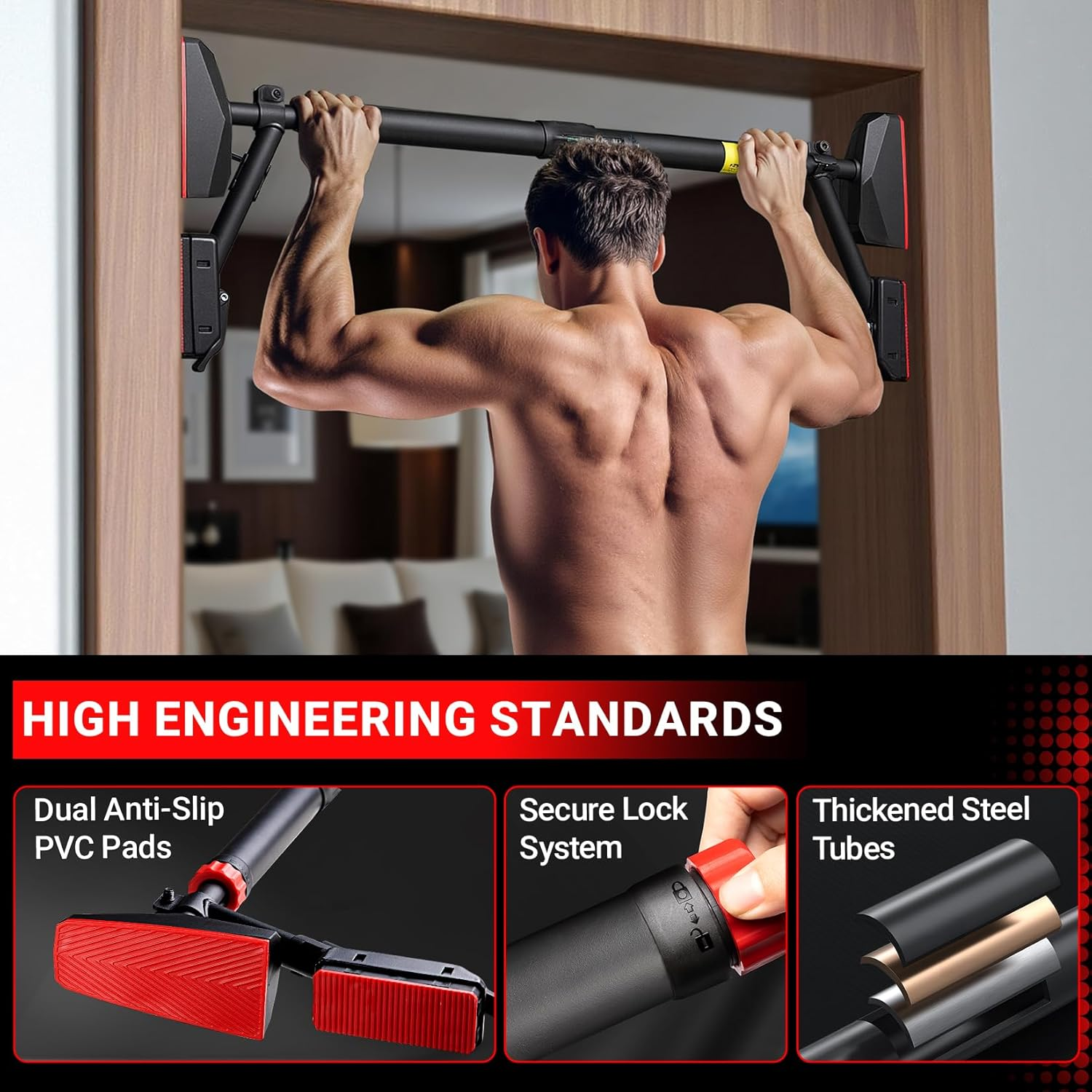 Happy Jump Pull up Bar for Doorway with Gymnastic Rings & Resistance Band image number 6