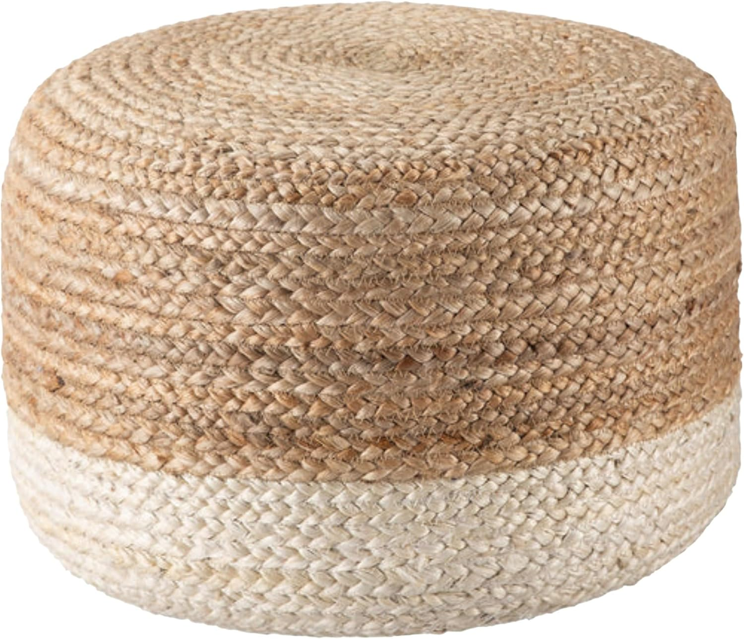 La'Grace Home Ombre Hand Braided Jute Cotton Pouf Ottoman, Jute Charcoal image number 2