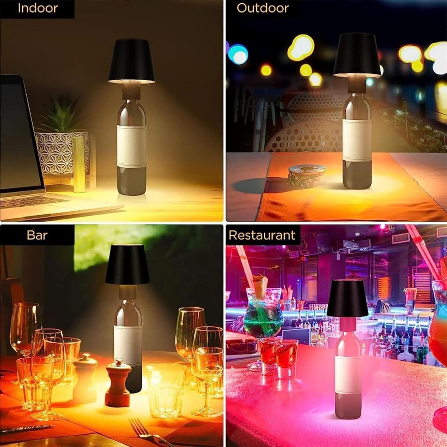 Wireless Bottle Lamp, 3 Color Stepless Dimming, Rechargeable Touch Lamp, Outdoor Table Lamp, Bar Lamp (Gold Plating-Tricolor Light) - Apricot-Tricolor Light image number 7