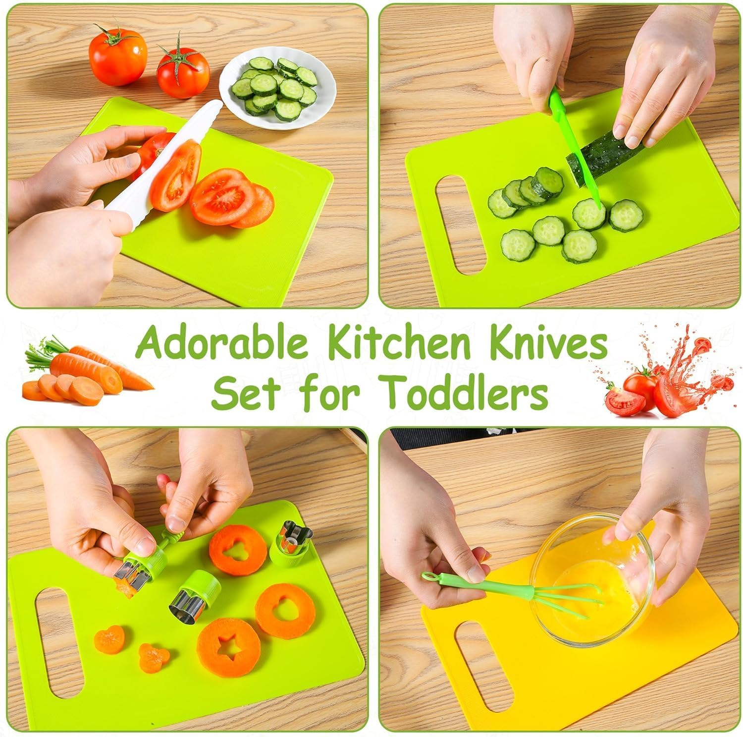 46Pcs Kids Knife Set, Kids Cooking Sets, Kids Safe Knives, Toddler Knife Set, Montessori Kitchen Tools for Toddlers for Real Cooking with Plastic Children Safe Knives Crinkle Cutter Kids Cutting Board image number 3