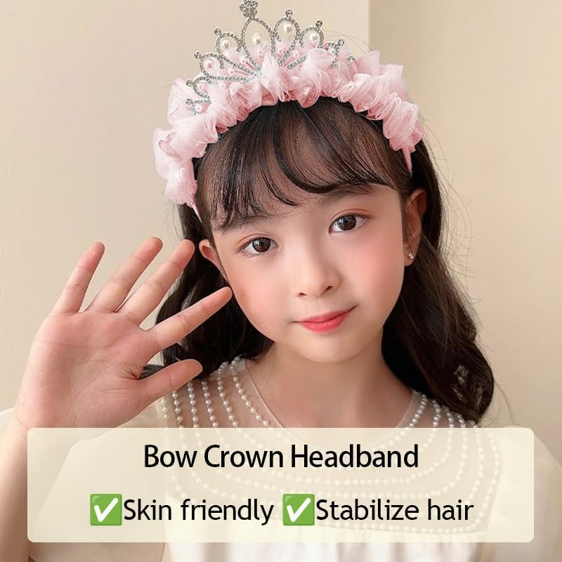 Crown Priness Tiara Cute Fairy Headband for Girls Crowns Hairband for Birthday Party Favors Christmas Halloween Cosplay Hair Accessories for Kids, Pink image number 2