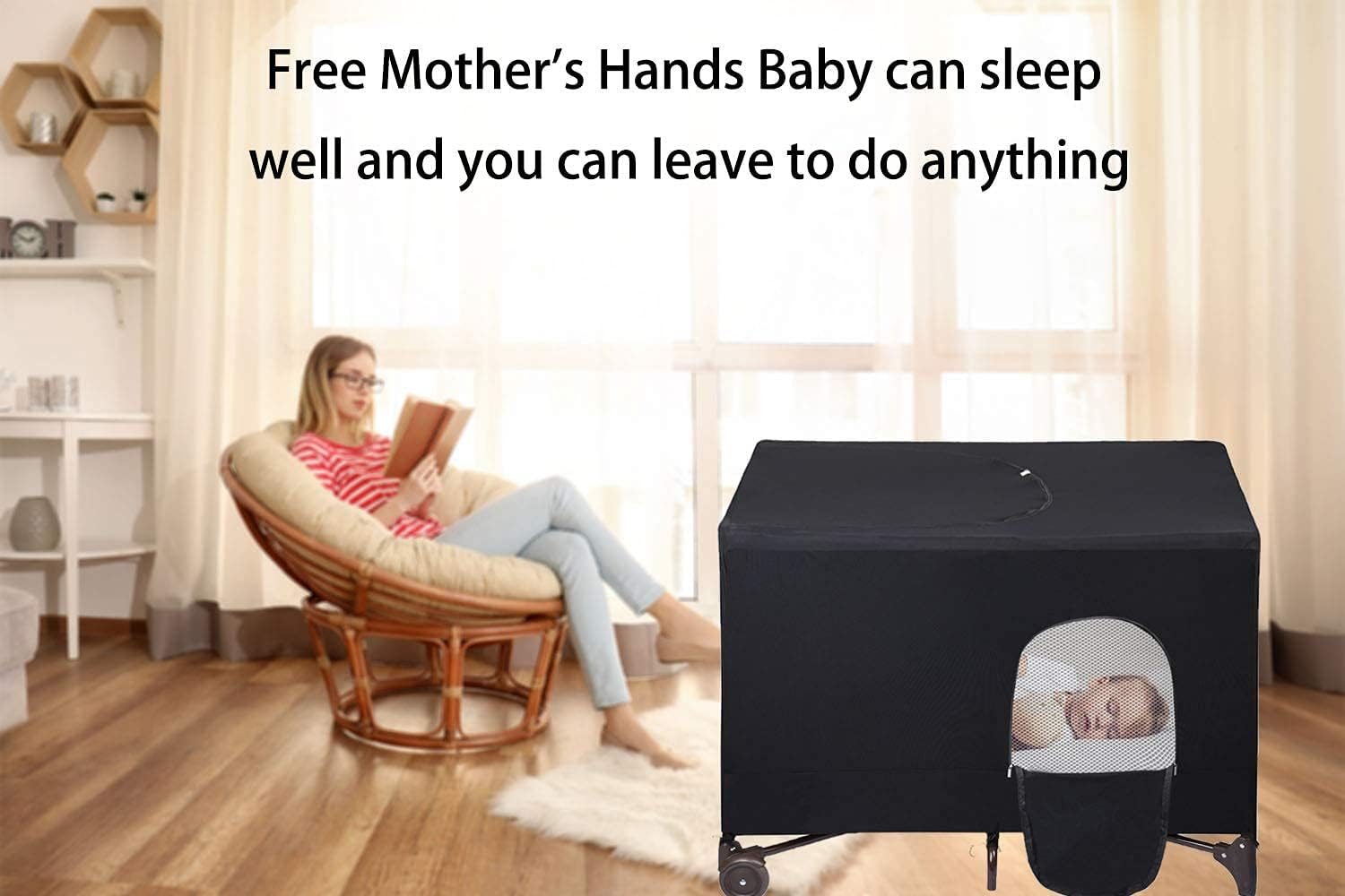 Crib Blackout Cover for Pack N Play - Travel Crib Cover, Breathable Netting Cover/Tent for Indoor or Outdoor Portable Stretchy Blackout Tent, Net Curtains image number 6