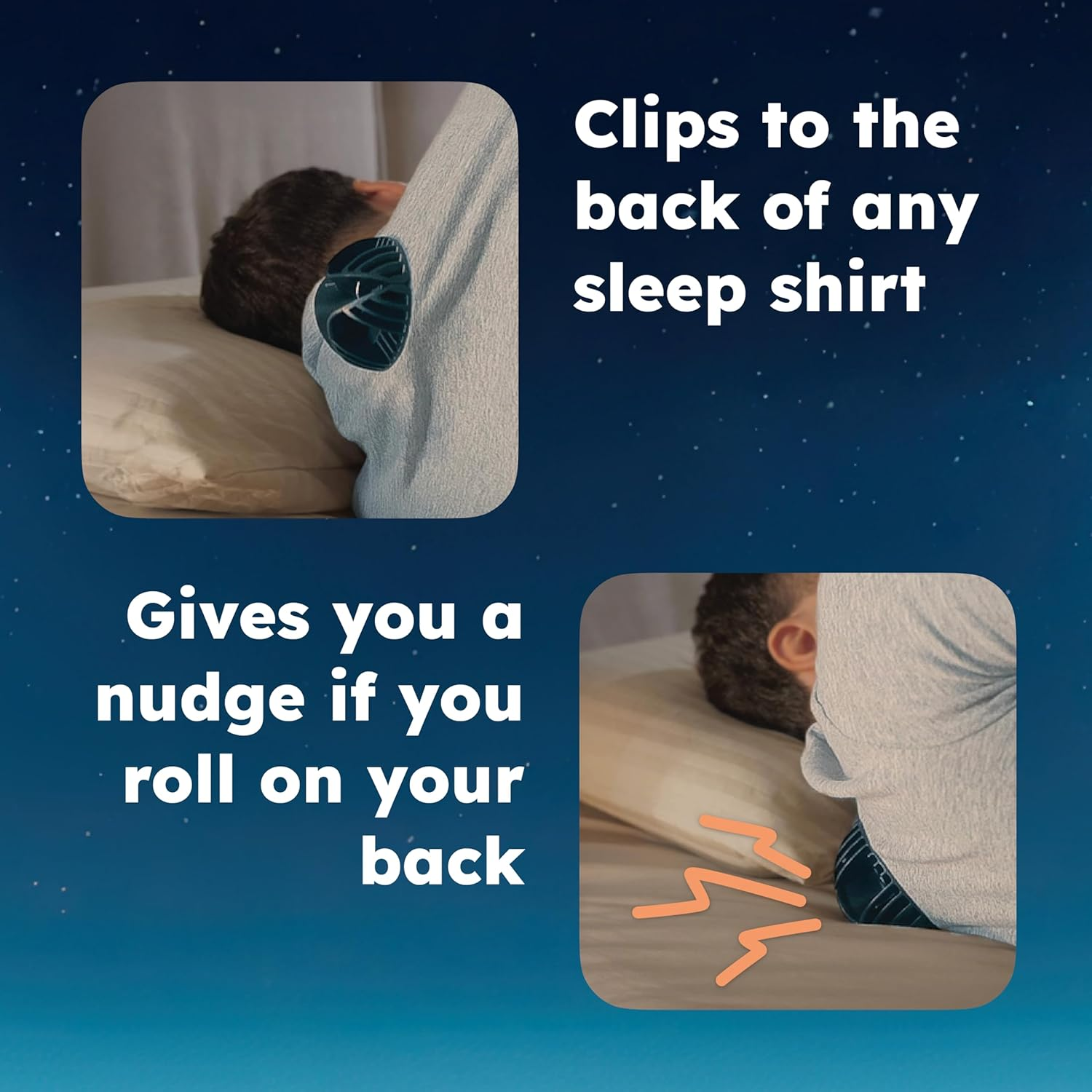 Ball for Side Sleep Posture - Calma Clip V2 by Whole Nights, Sleep Aid for Back Snorers, anti Snoring Device, Attaches to Any Clothes and Keeps You in a Healthy Sleeping Position image number 2