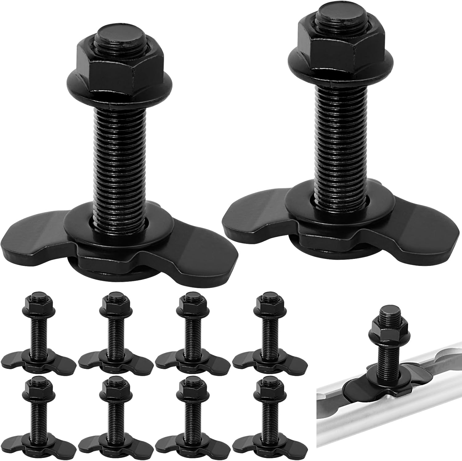 L Track Threaded Stud Fittings L-Track Threaded Double Stud Lug Fitting Tie Down, Used with L Track Rails for Truck Bed or Trailer Cargo Control, Pack of 10, Black