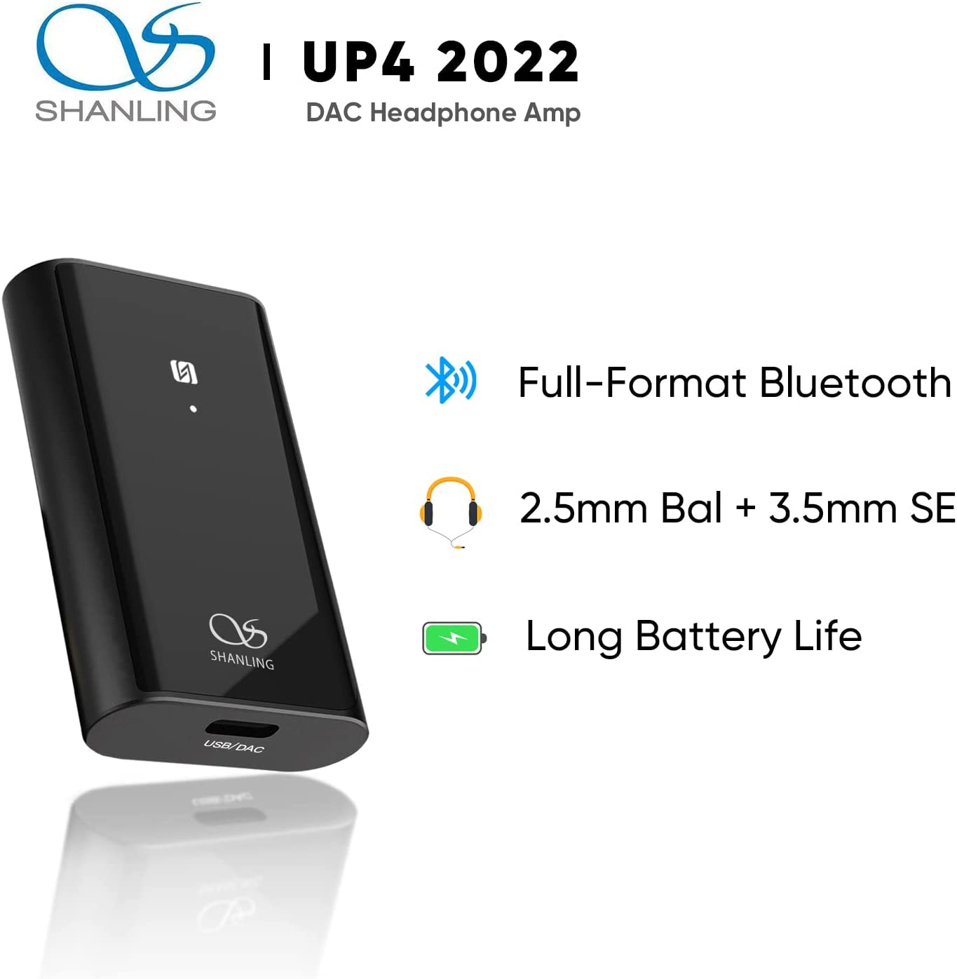Shanling UP4 2022 Portable Balanced Bluetooth USB DAC Headphone Amplifier 2 X ES9219C DAC CSR8675 Chip 2.5Mm Balanced 3.5Mm Single Earphone Jack High Low Gain NFC HD Calling for Phone/Tv/Tablet/Pc/Car image number 6