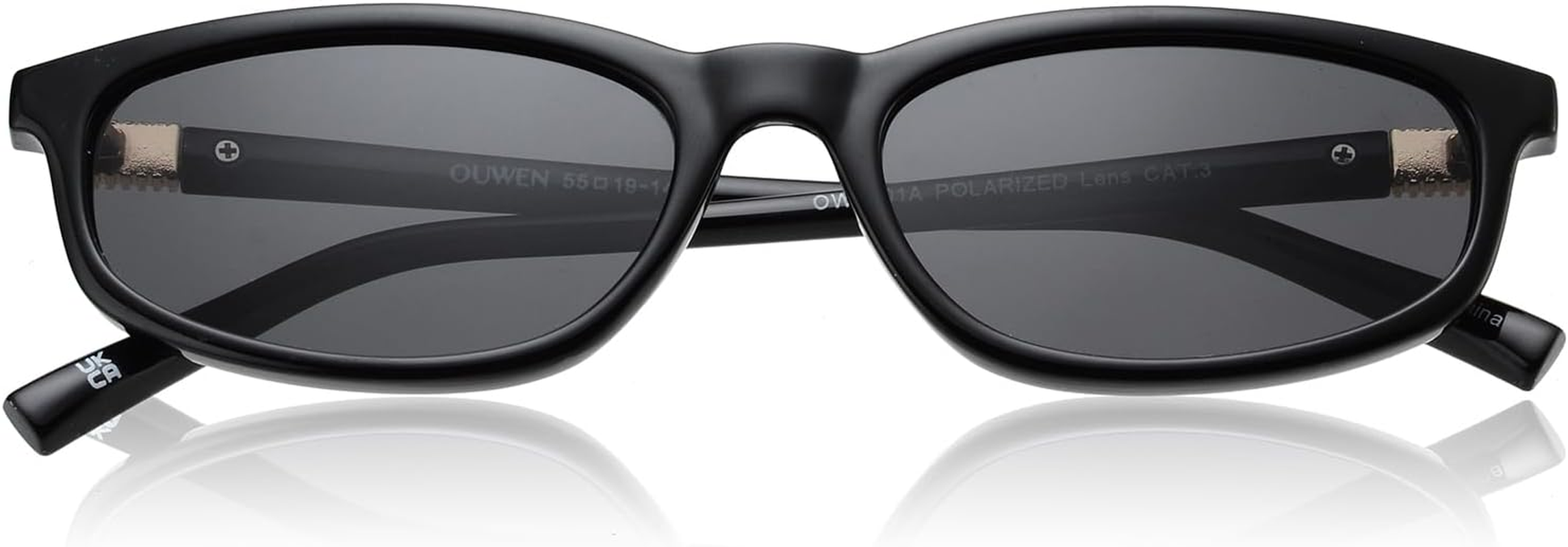 OUWEN Trendy Rectangle Polarized Sunglasses Womens Mens, Retro Designer Small Sun Glasses OW2501 - Black image number 4