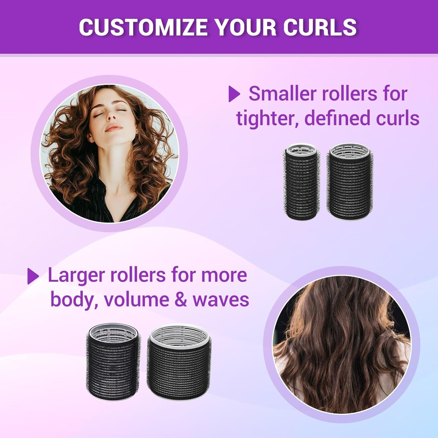 Rollers Hair Curlers 50 Pcs Set with 24Pcs Self Grip Hair Rollers 4 Sizes and 24 Pcs Hair Clips for Blowout Look Long Medium Short Thick Hair Volume image number 5