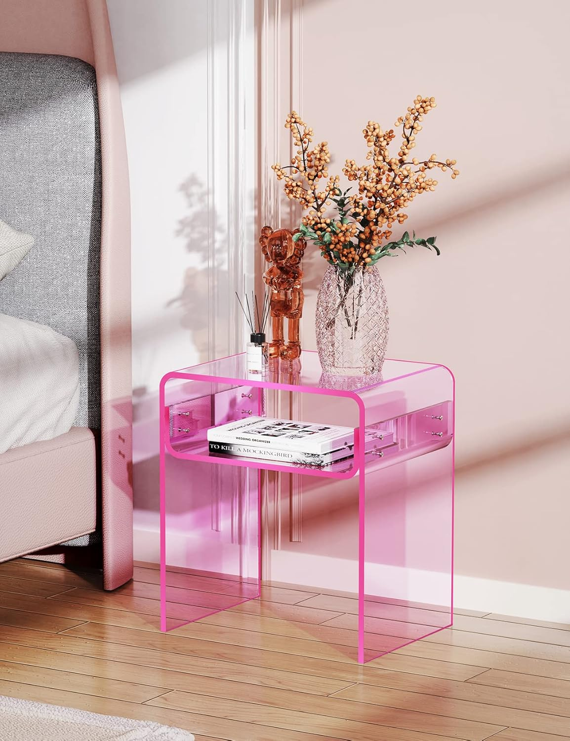 Solaround Acrylic Side Table, Clear Bedside Table for Bedroom Living Room, 40 X 30 X 50 Cm (Pink) image number 3