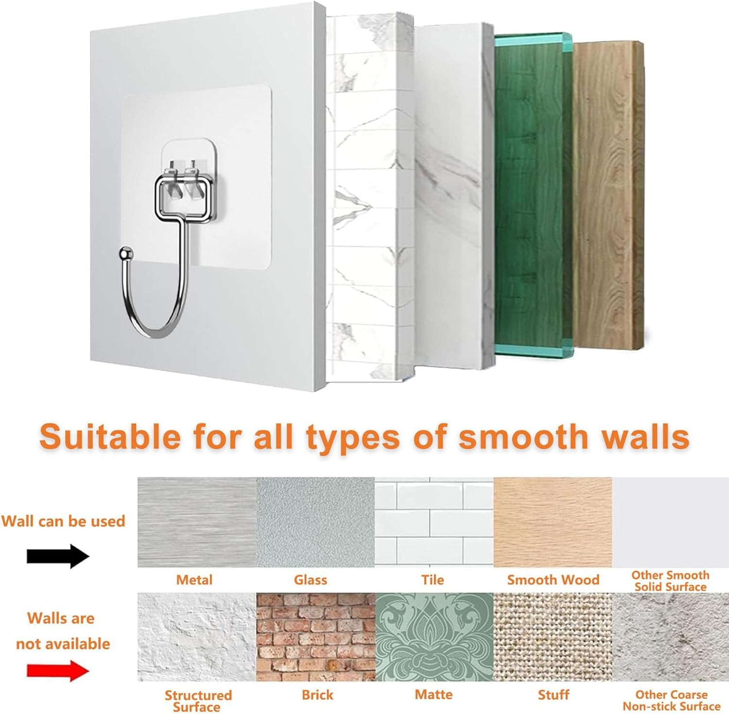 10 Pack Adhesive Wall Hooks for Hanging Heavy Duty 22 Lbs Hooks for Walls No Damage, Towel Sticky Clear Hooks, Waterproof, Home, Bathroom, Kitchen, Office, and Outdoor image number 5