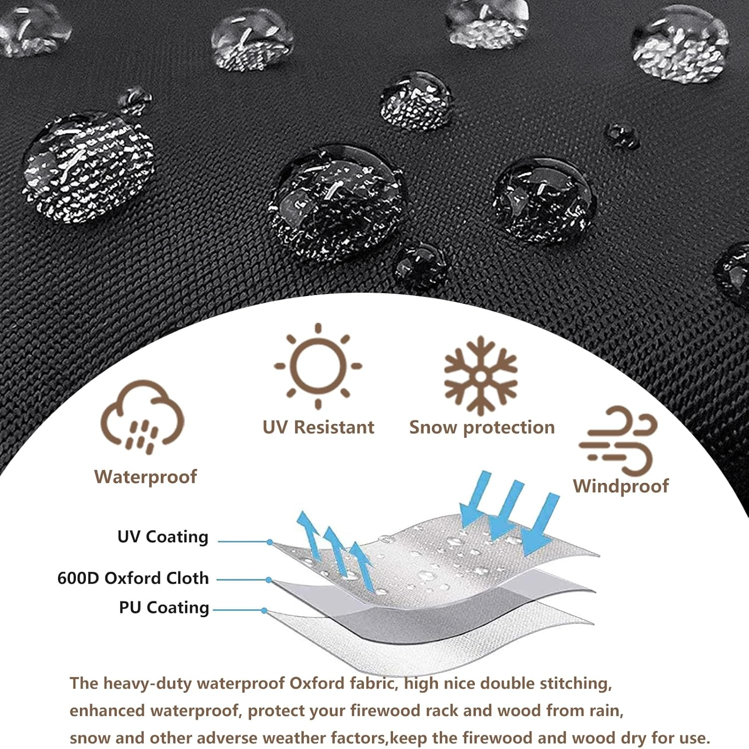 17 Inch Firewood Rack Cover,Heavy Duty 600D Waterproof Outdoor Firewood Storage Rack Cover,Wood Rack Cover for 2-Tiers Small Log Holders for Firewood.(14" D X 17" W X 30" H,Cover Only) image number 2