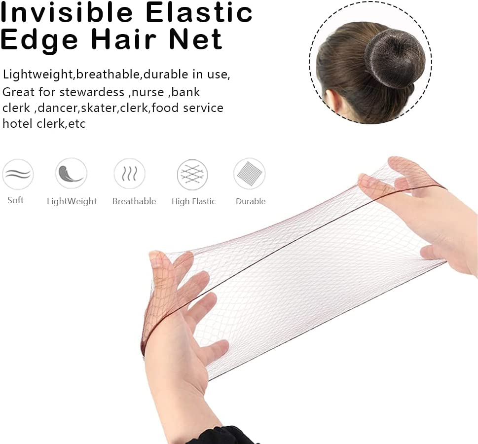 Tonjin 50PCS Hair Nets Bun and 10PCS U Shaped Hair Pins Set, 50Cm Individual Package Invisible Hair Nets Elastic Edge Mesh and 6Cm Hair Bun Pins for Women Girls Ballet Bun Maker Dance(Brown) - Black image number 5