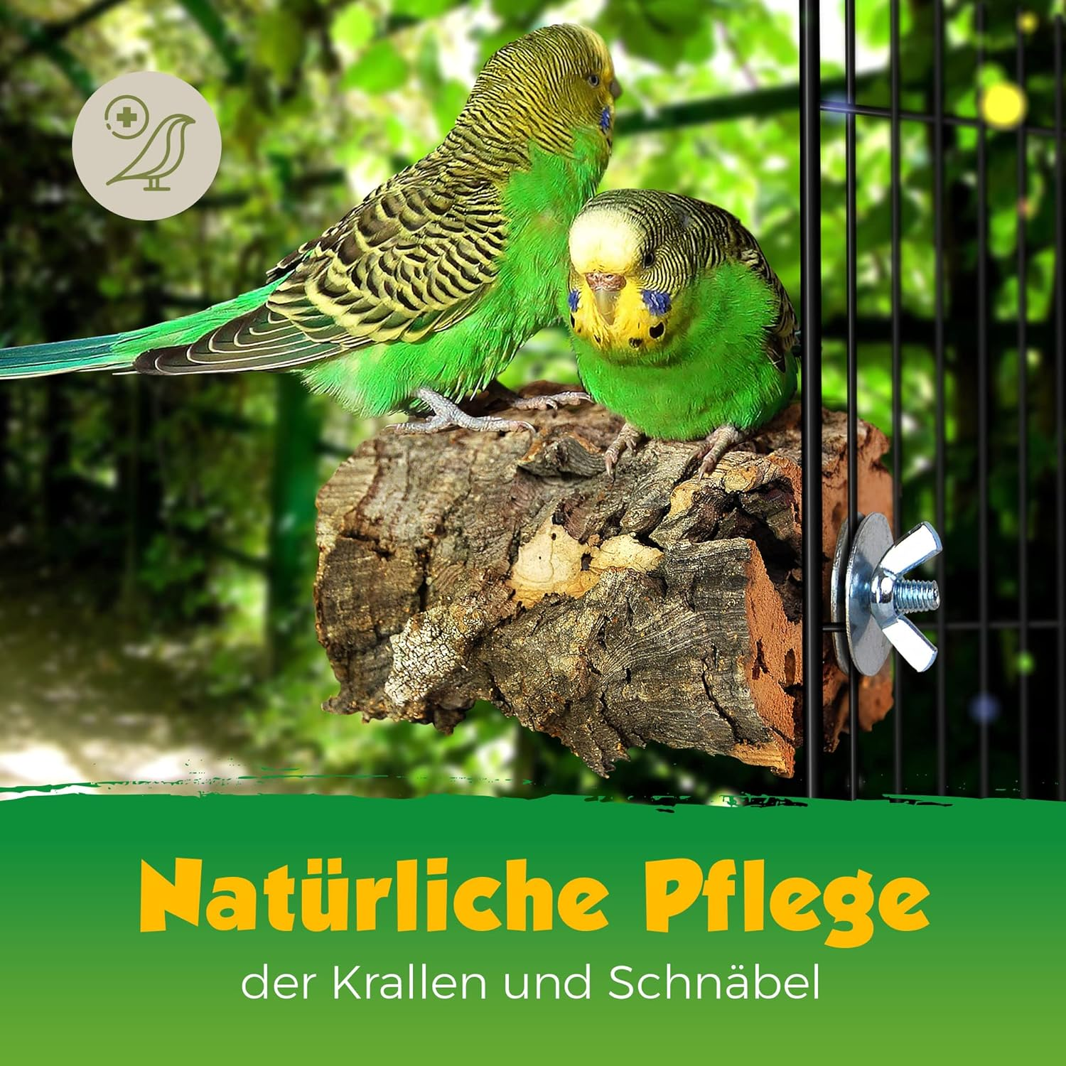 XL Cork Pick Stone for Birds and Rodents Pick Stone Made of Natural Cork (Natural Cork Bark) for Grinding and Crunching Disinfected, Bird Accessories & Toys Made of Cork, Stainless Steel Fixing image number 2