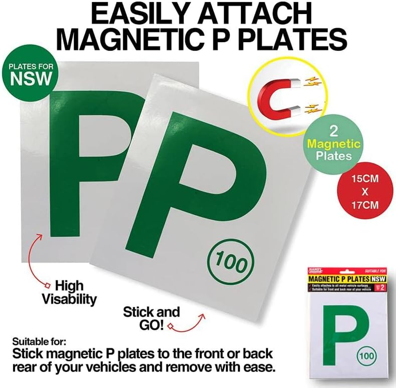[4PCE] SAS AUTOMOTIVE License Plate (Nsw-Only, Green - P, Magnetic) image number 1