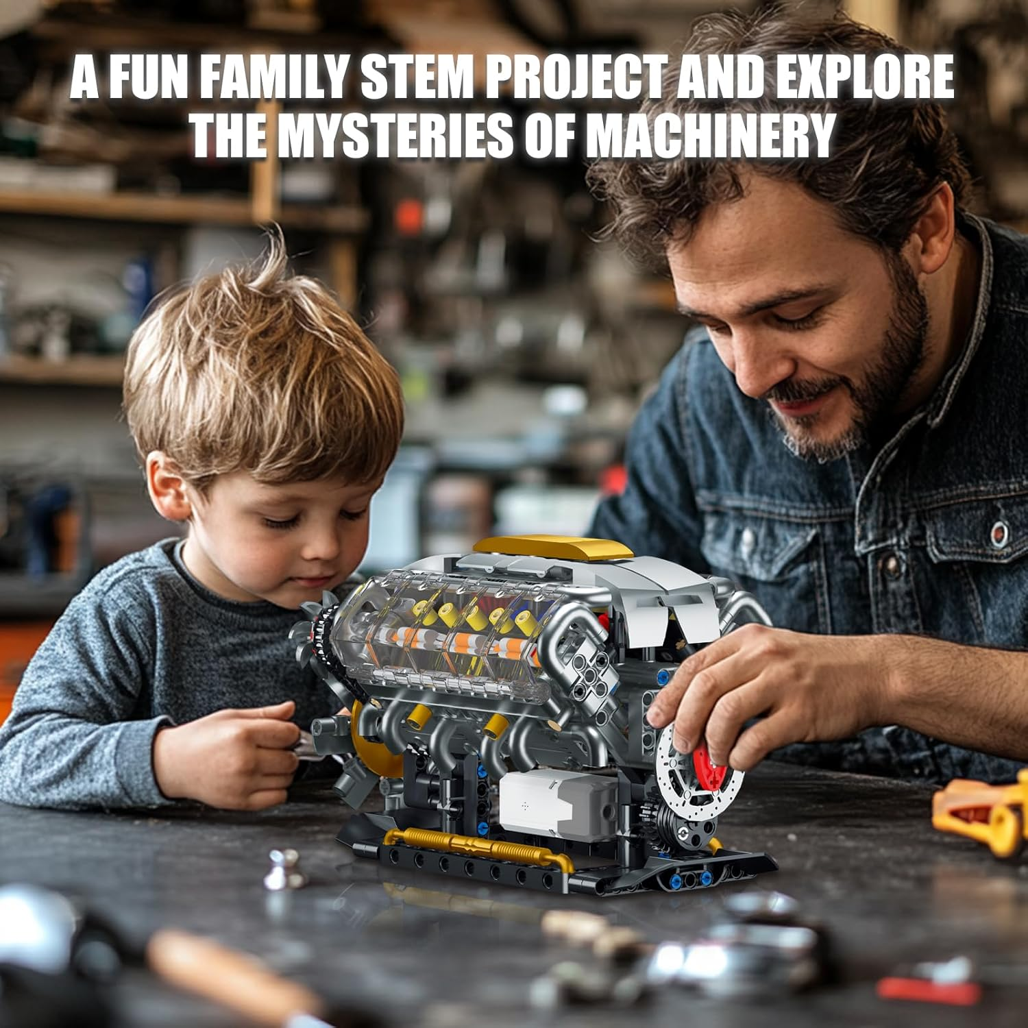 YEECHAO V8 Engine Building Kit for Adults, Build Your Own Mini V8 Engine Model Toy with Sounds for Display, Compatible with  for Boys 8-14, Musical STEM Building Project for Kids Teens (692 PCS) image number 2