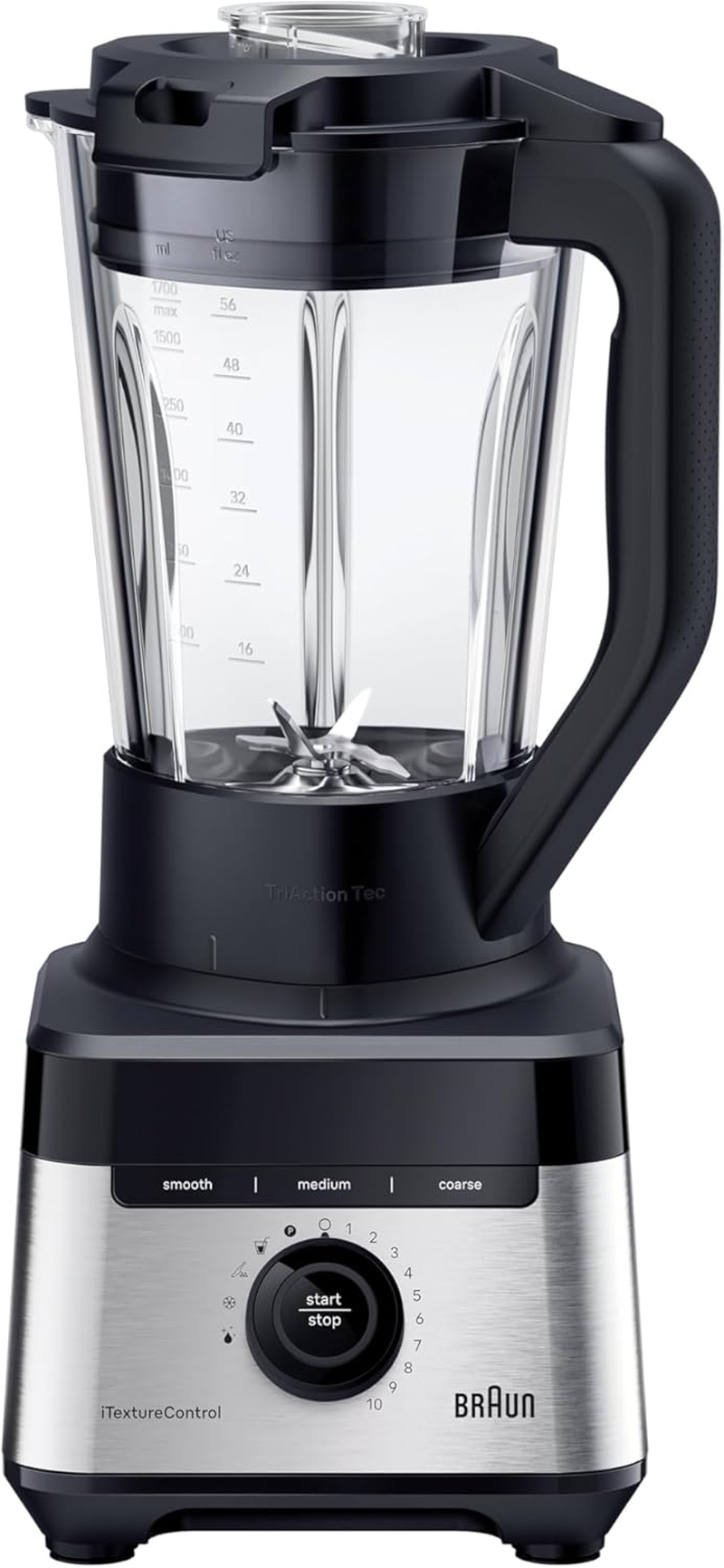 Braun Household Powerblend 7 JB7550BK, Jug Blender with Triangular Glass Jug, 10 Speed + Pulse Function, Precisioncrush Blade, Clean Program, Tamper and 600Ml Bottle Included, 1400W, Black image number 1