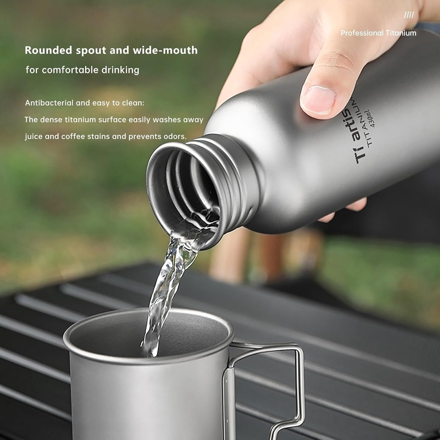 Ti Artisan Titanium Water Bottle Sport Bottle Ultralight Leakproof for Outdoor Camping Hiking (430Ml) image number 5