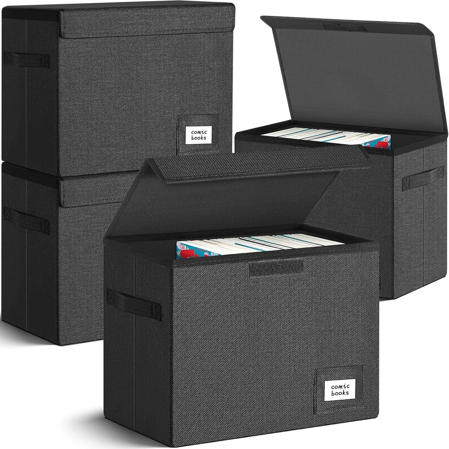 Leffis Comic Book Storage, Box 15.5" X 7.5" X 11.3", Collapsible Comic Short Box with Lids Holds 150 Comics Heavy Duty Comic Book Bin Container (2 Pack, Grey)