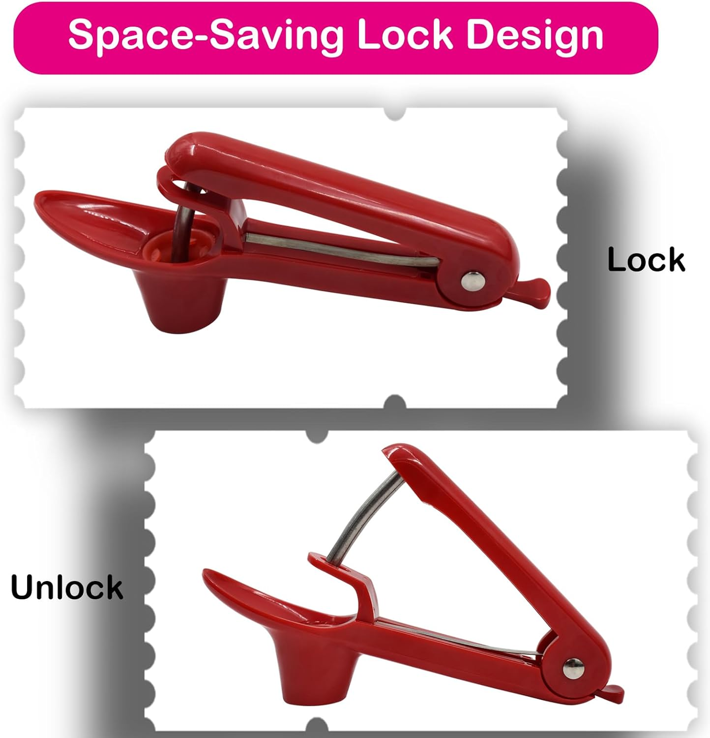 Cherry Pitter Tool, Olive Pitter and Fruit Pit Corer Remover Tool, Portable Kitchen Tool with Space-Saving Lock Design for Making Jam (Red) image number 4