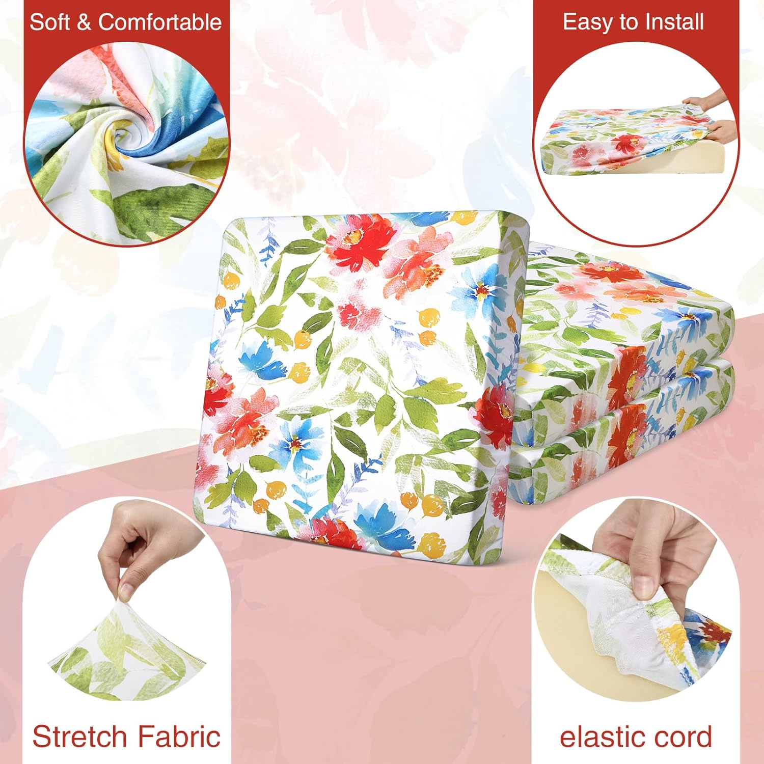 Newwiee 12 Pcs Patio Stretch Outdoor Cushion Covers Sofa Couch Covers Replacement Couch Slipcover for Sofa Seat Chair Porch Patio Furniture Protector, Flexibility and Washable(Flower,Watercolor) image number 4