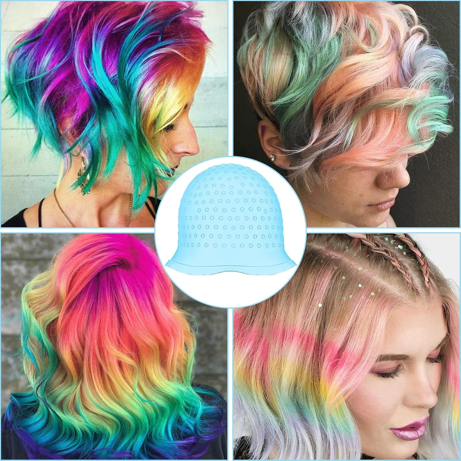 Pack of 2 Highlight Caps, Silicone Hair Highlight Cap, Highlights Cap, Highlight Cap, Highlight Cap, Highlight Cap, Highlight Hood with Needle and Holes, Reusable, for Professional Salon and Home Hair