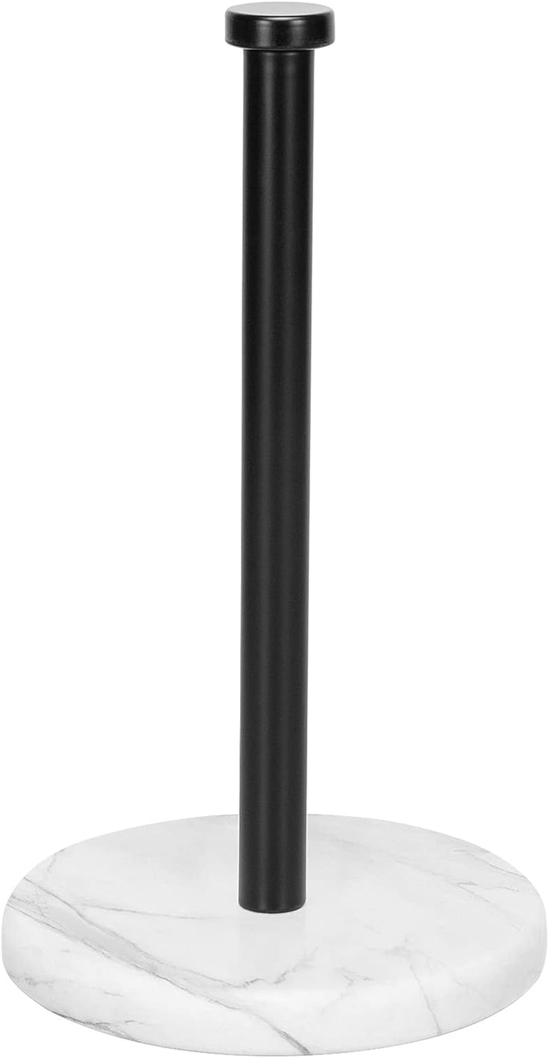 Nearmoon Standing Paper Towel Holder, Kitchen Paper Towel Tissue Holder- for Bathroom Kitchen Countertop, Standard or Jumbo-Sized Roll Paper (With Marble Base, Brushed Nickel)