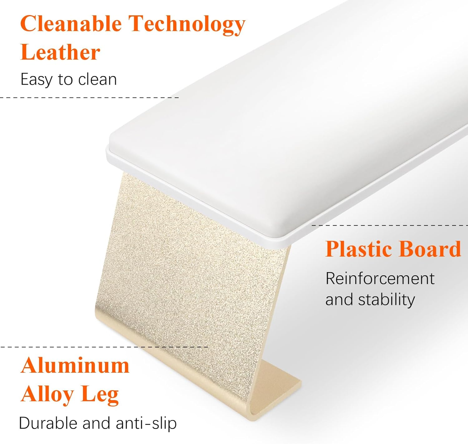 AONOLOVO Erasable Arm Rest for Nails Tech, Luxury Nail Arm Rest White Manicure Hand Rest for Nails Tech with Non-Slip Aluminum Alloy Legs, Cleanable Technology Leather