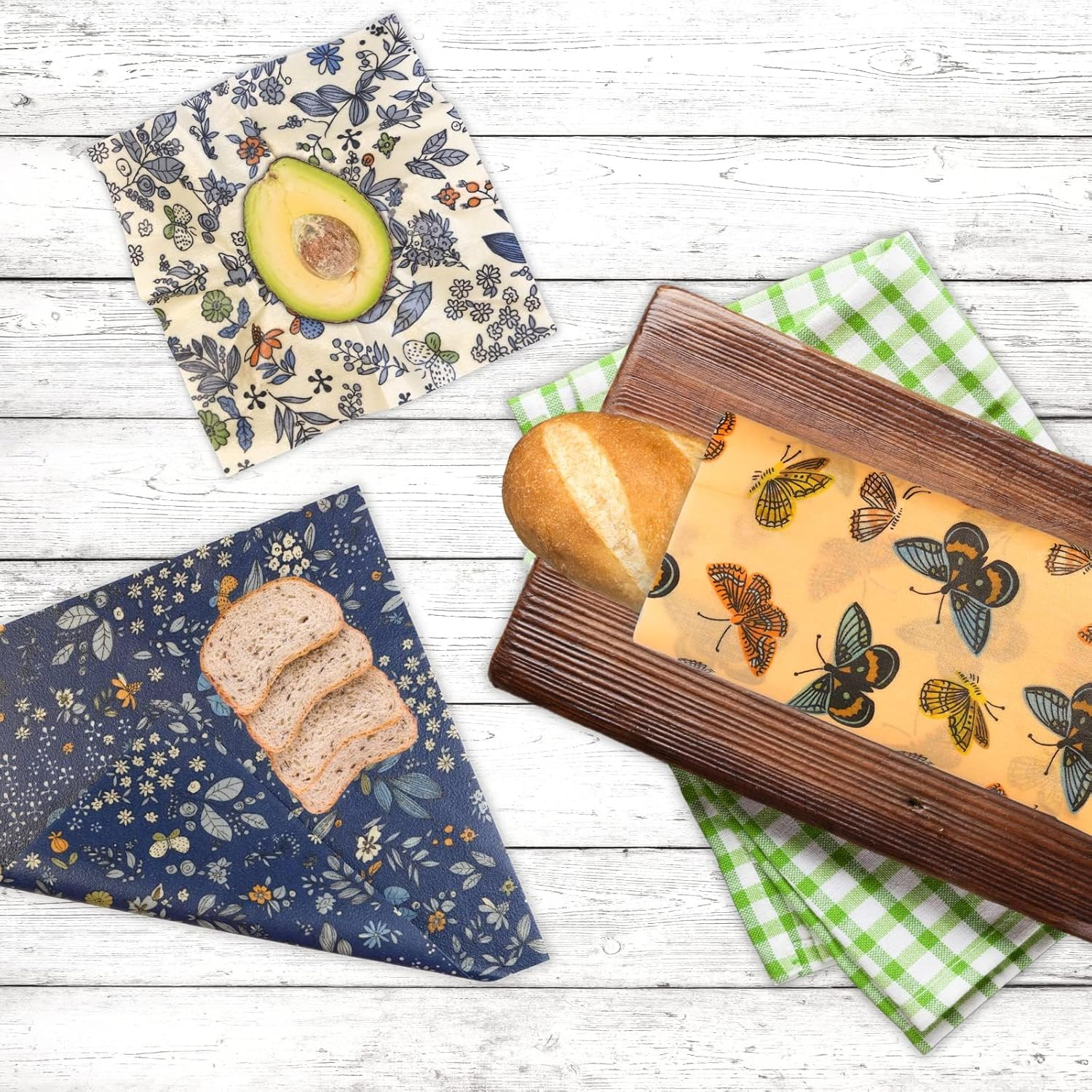 Reusable Beeswax Wrap - 9 Pack Beeswax Wraps for Food, Eco-Friendly Food Wraps, Bread Sandwich Wrapper - Organic, Sustainable, Zero Waste, Reusable Plastic-Free Food Storage Wrap, 1XL, 3M, 5S image number 2