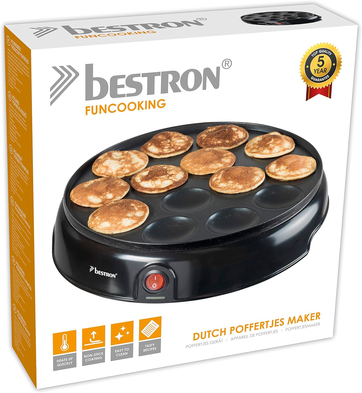 Bestron Poffertjes Retro Design Mini Pancake Maker with Non-Stick Coating Sweet Dreams 800 W Black image number 3
