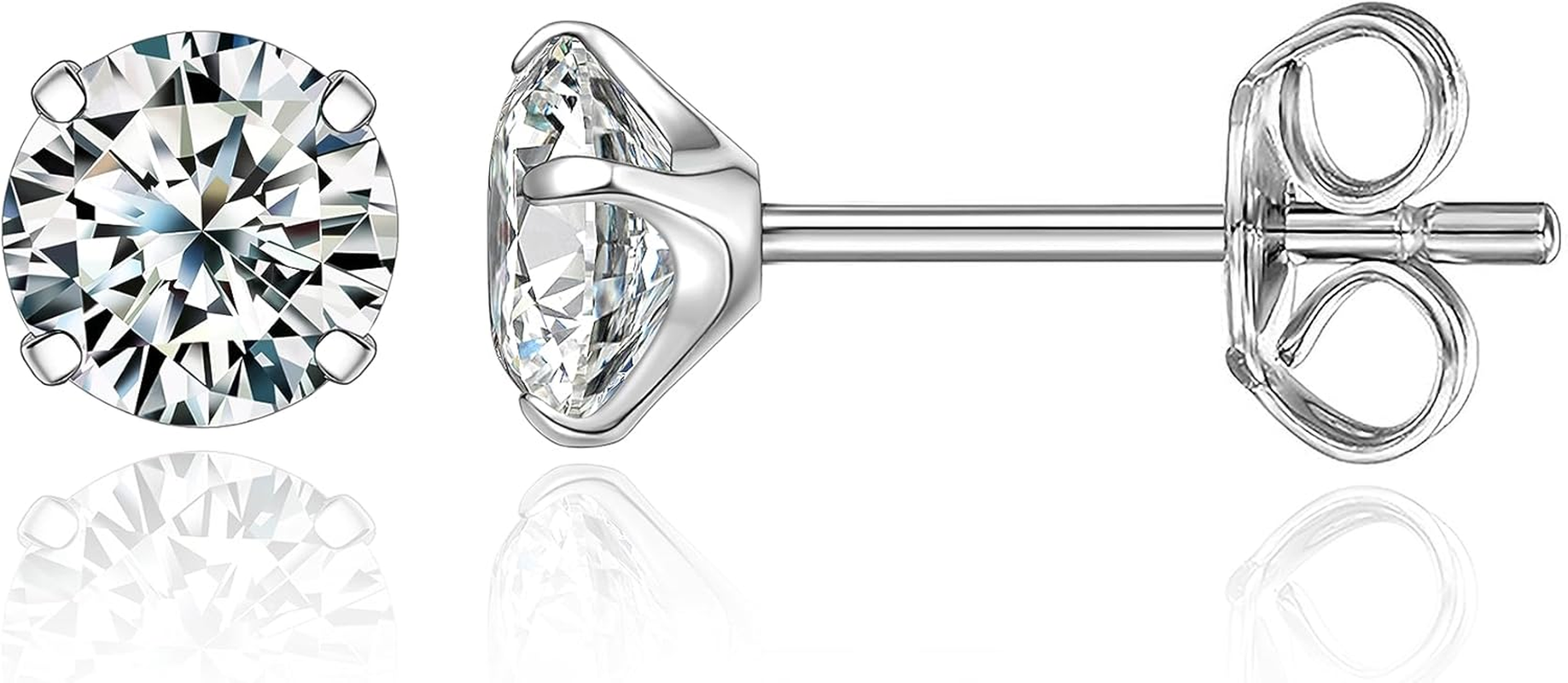 G23 Titanium Earrings Studs, Hypoallergenic Stud Earrings for Women Girls Men Sensitive Ears,Cubic Zirconia Earrings round Bright/Princess-Cut Square/Ball , Premium High Polished with Pure Titanium Backs