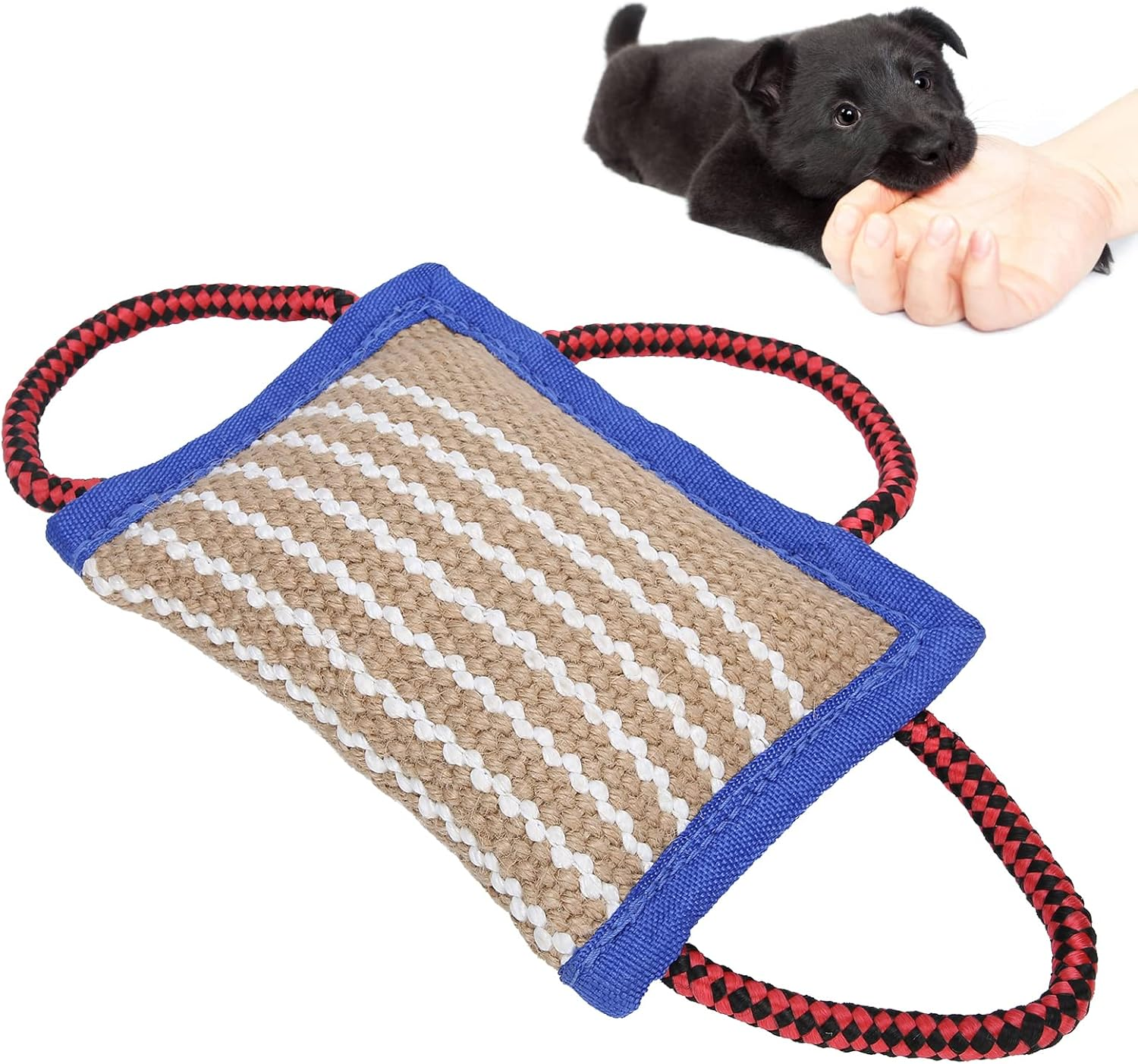 Dog Training Bite Pillow, Linen Tough Dog Tug Toy with 3 Durable Handles, Tough Puppy Training Tug Toy Dog Bite Pillow Dog Bite Sleeves for Medium to Large Dogs Playing image number 2