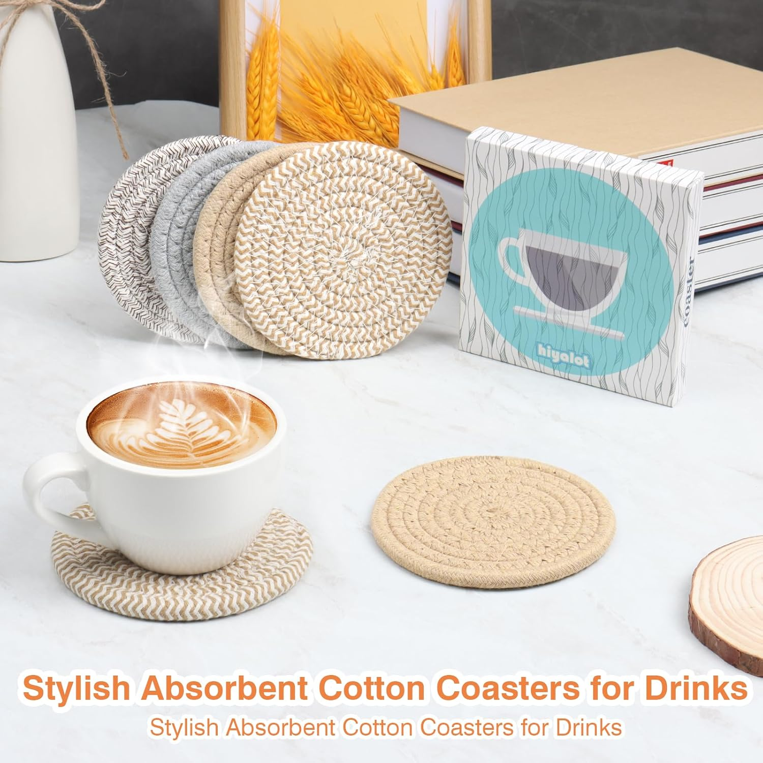 4.8" Cotton Drink Coasters Set of 2&ndash; Absorbent Fabric Mug Pads for Coffee, Tea & Drinks, Minimalist Desk & Nightstand Cup Mats, Durable Neutral Drink Coasters for Home, Office or Gift Use (Cloud Grey) image number 3