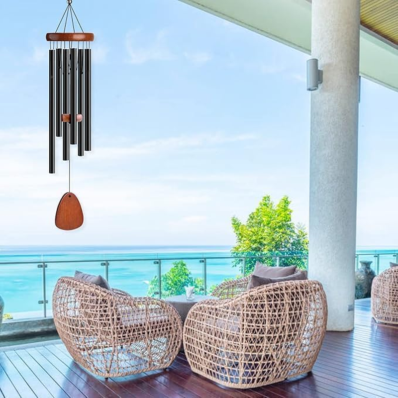 Wind Chimes with 6 Tuned Tubes & Pendant, Large Sympathy Wind-Chime, Classic Memorial Wind Chime for Outdoor Indoor Personalized Decor, Smooth Melodic Wind Chime for Garden Patio Balcony Home (Black) - Silver image number 6