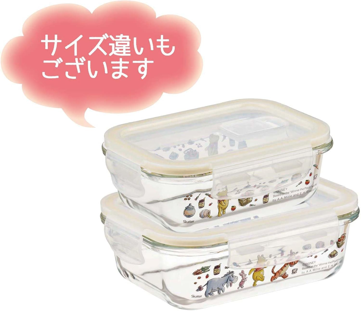 Skater GBST7-A Heat-Resistant Glass Storage Container, Disney, Winnie the Pooh, Picnic, 22.0 Fl Oz (650 Ml), Medium, Oven, Microwave, Dishwasher Safe, Lid Valve Included image number 4