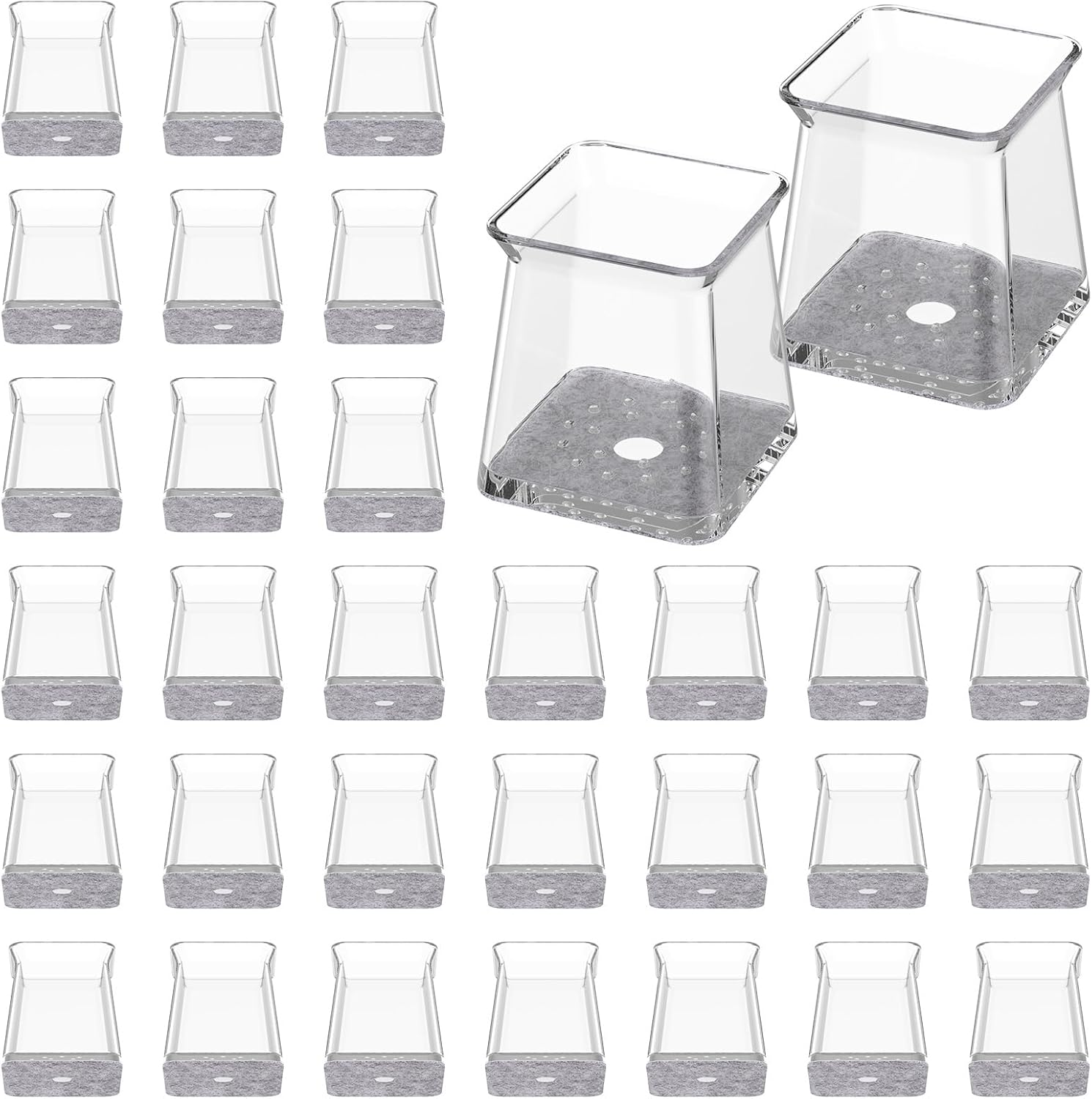 32 Pcs Chair Leg Floor Protectors, Square Silicone Felt Furniture Pads, Wear Resistant Furniture Leg Pads Caps Covers, Chair Leg Protectors Protect Wooden Floors from Scratching (Clear, M) image number 5