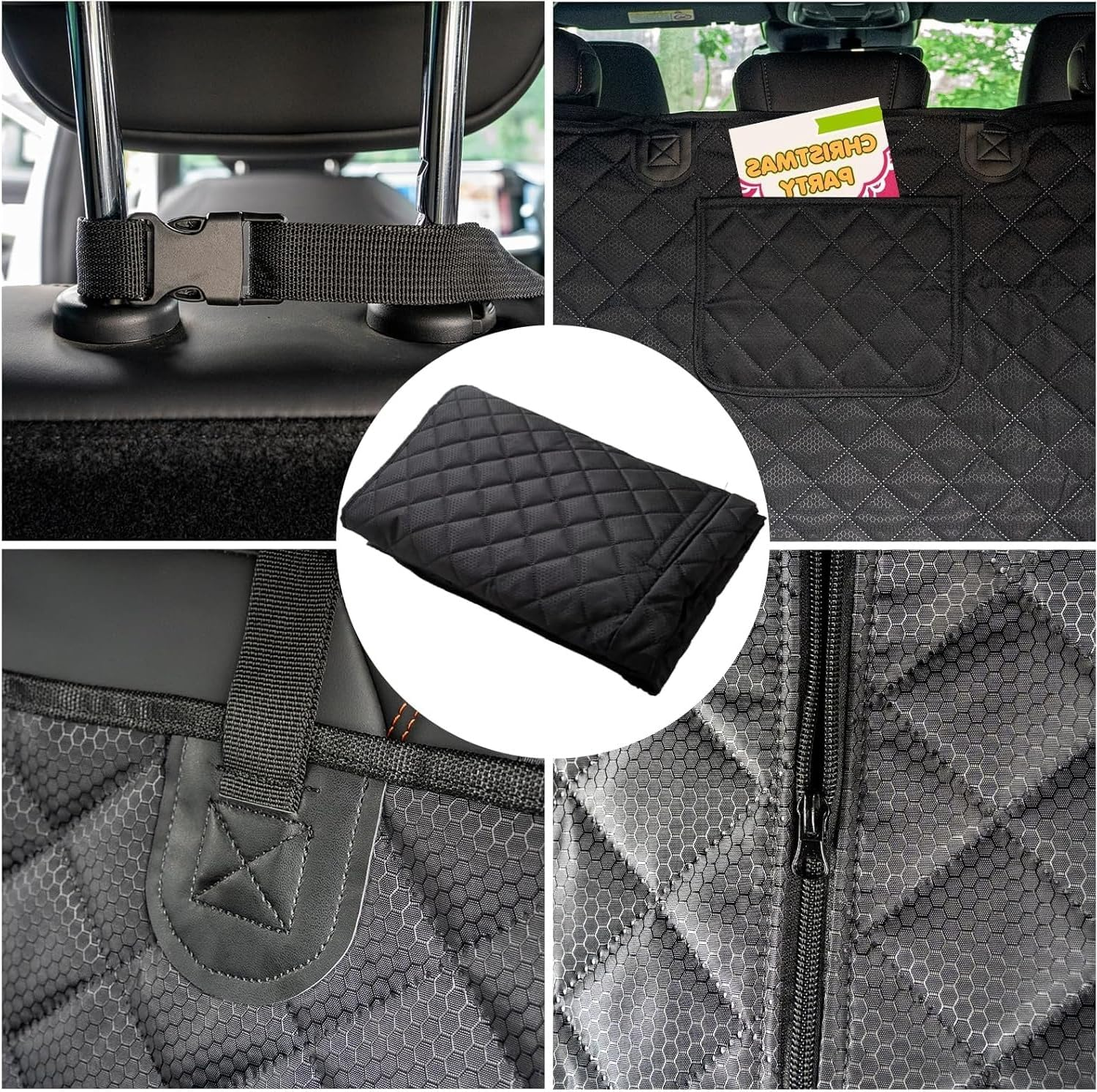 Dog Car Seat Cover Hard Bottom, Waterproof Pet Car Seat Cover Dog Car Hammock for Suvs Sedans Vans, Non-Slip Large Size Universal Fit Dog Seat Cover with Bumper Flap & Side Protectors, Black image number 4