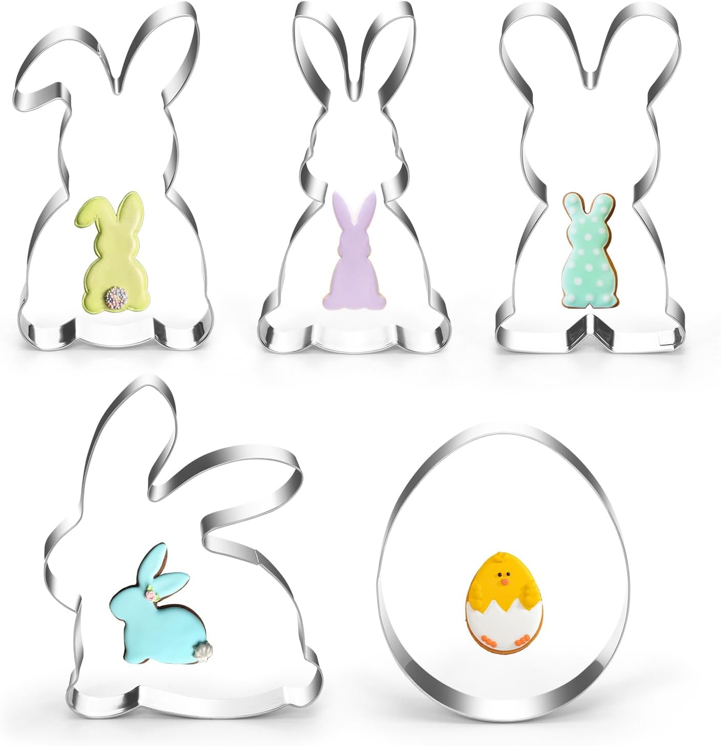 Easter Cookie Cutter, Pack of 5 Rabbit Egg Cutters, Easter Bunny Cookie Cutters, Large Easter Egg Easter Cookies Cookie Cutter, Stainless Steel Easter Biscuit Cutter Set, Easter Gift for Baking