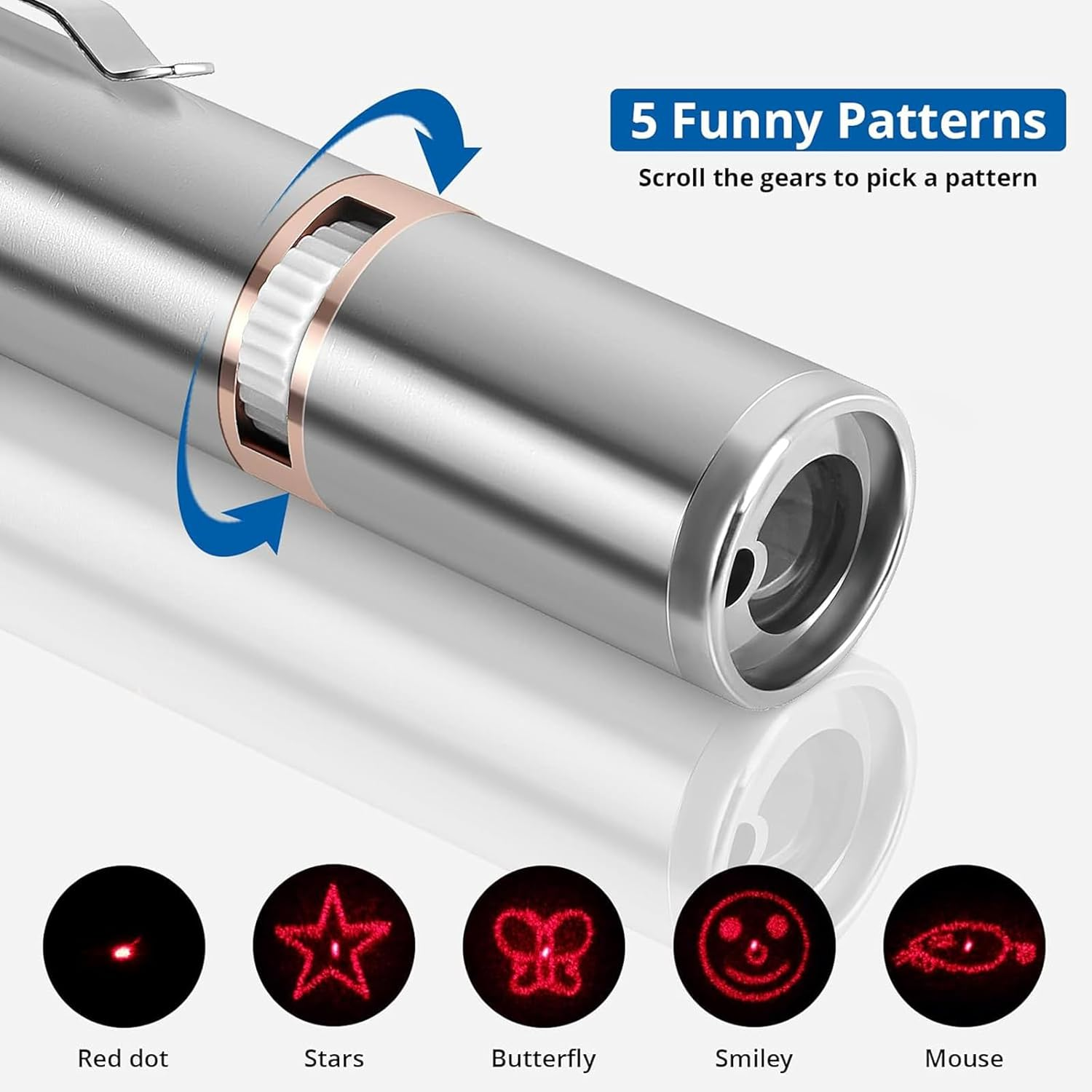 Cat Laser Pointer Toys: Rechargeable 3 Color Lights 5 Patterns, Cats Dogs Interactive Pet Toys for Playing Exercise Chaser Toys, Cat Lovers Gift