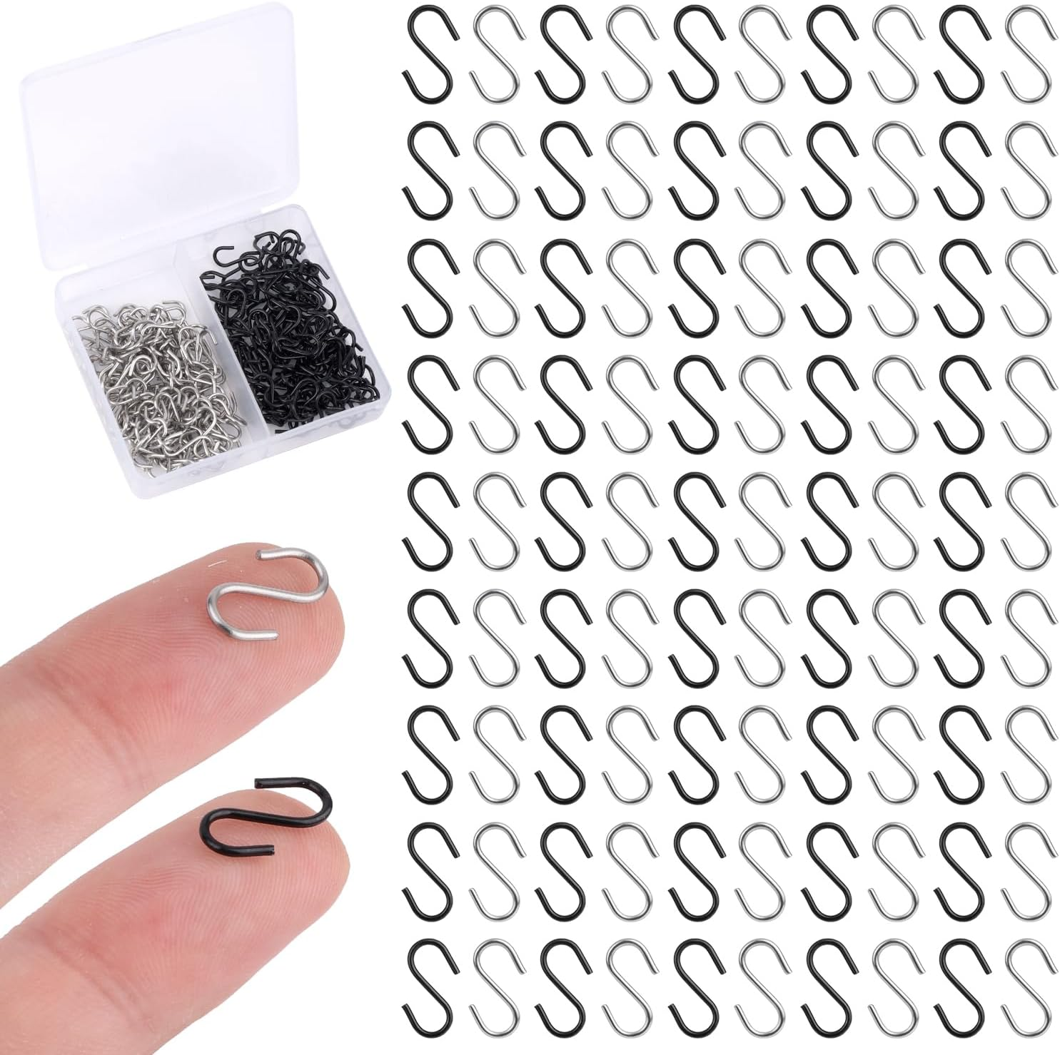 200Pcs Mini S Hooks for Hanging, 1/2 Inch Stainless Steel Tiny Miniature Ornament Hooks Metal Wire Small S-Shaped Hangers Connectors for Jewelry Making DIY Craft Keychain (Silver)