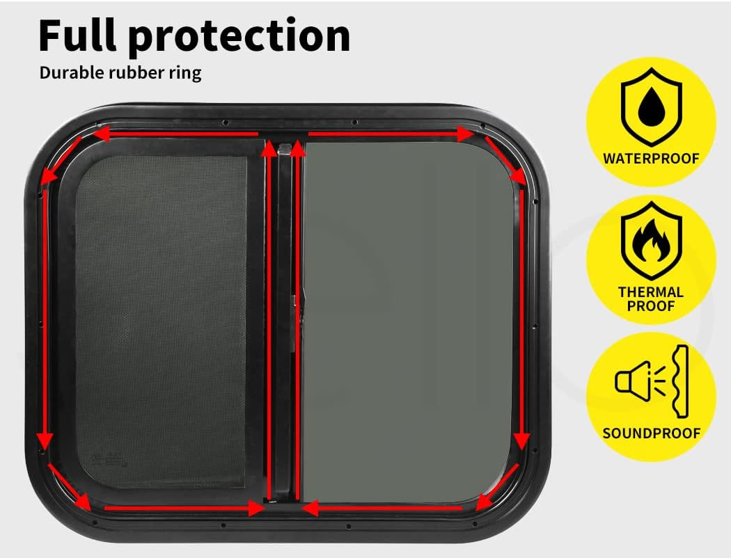 Manan Sliding Windows Caravan Motorhome Float Horse RV UTE Camper Yacht Safe Lock Waterproof, Thermalproof, Scratchproof, Soundproof, Protection Uvproof, 60Cmx50Cm(Black) - Black image number 5