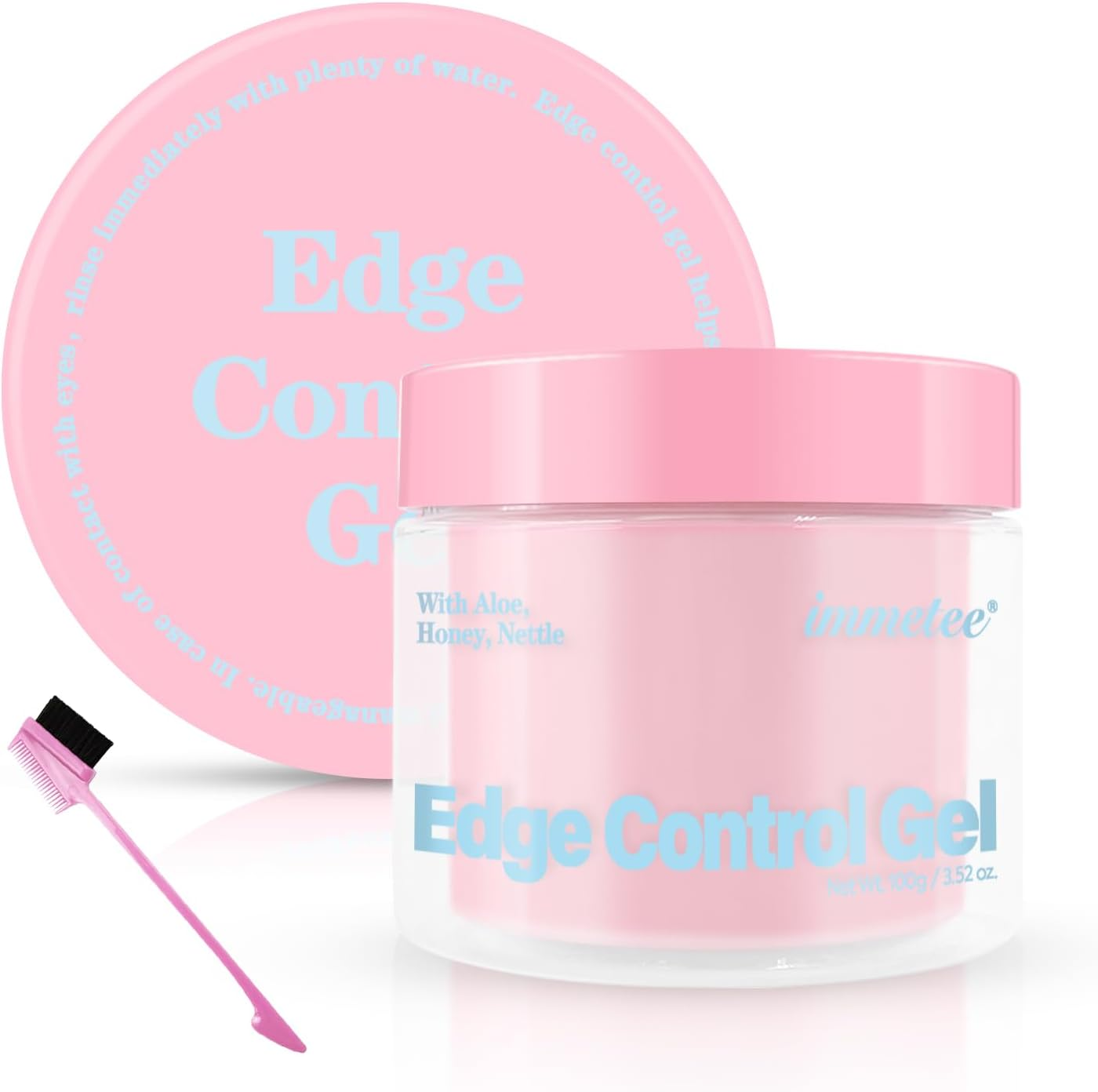 Immetee Edge Control Gel with Brush, Hair Styling Gel Flyaway Hair Tamer, Edge Control Gel for Afro Hair,100G/3.52 Oz (Pink-Watermelon) image number 4