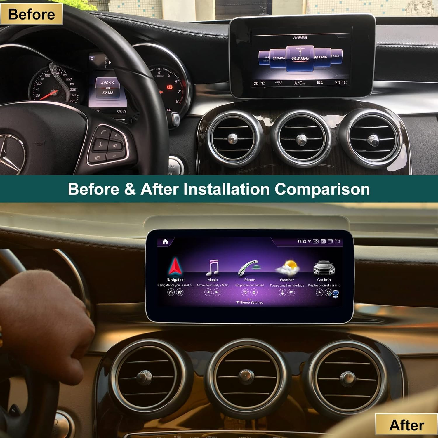 NINETOM Android 12 Car Radio - 12.3" Touchscreen for Mercedes Benz NTG5.0 C GLC Class W205, 2015-2018 Year, Support Wireless Apple Carplay/Android Auto Mirror Link image number 2