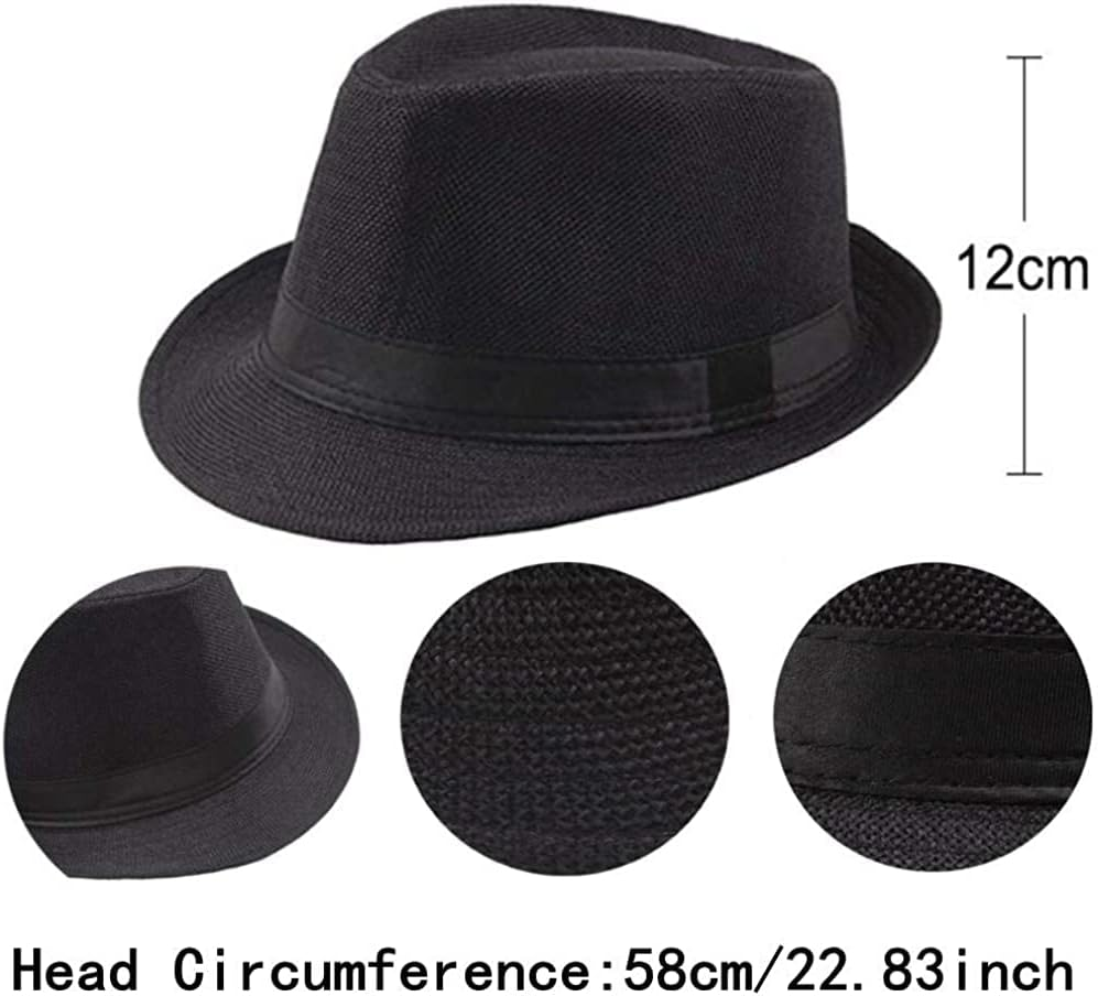 Mens Short Brim Straw Fedora Hat Summer Beach Sun Hat Jazz Hat Light Weight Panama Cap image number 1