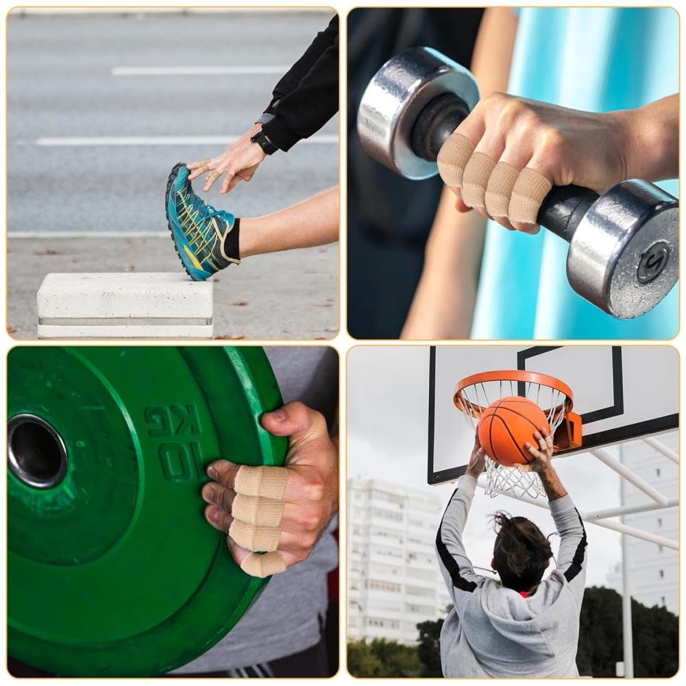 10 Pcs Breathable Finger Sleeves, Thumb Splint Brace Support Protector Breathable Elastic Finger Tape for Sports Basketball Baseball Joint Protection image number 1