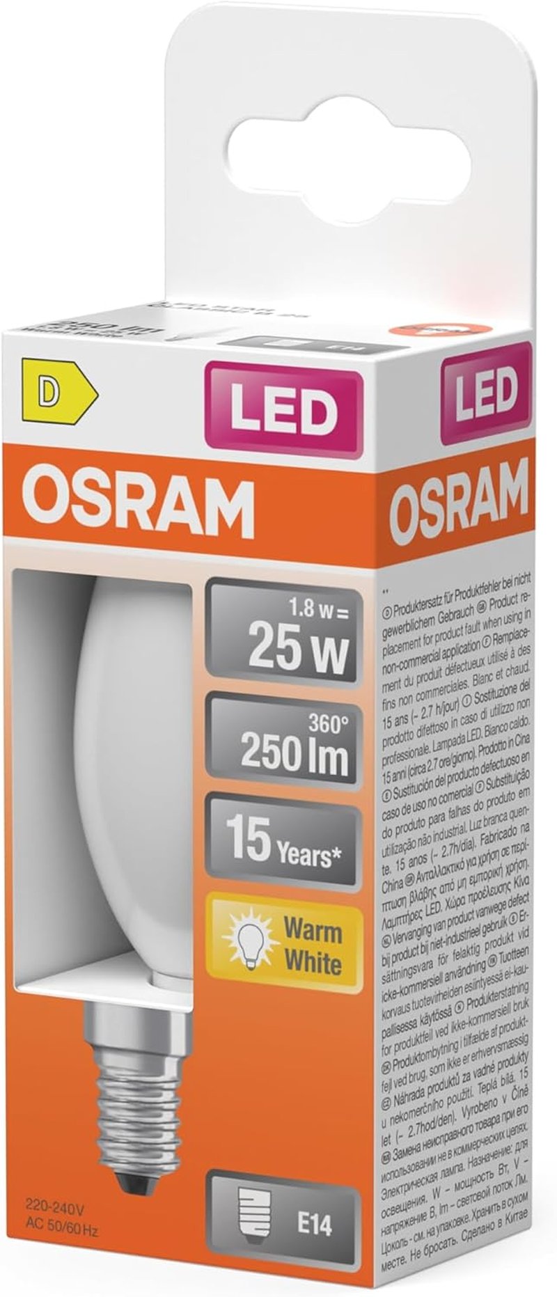 OSRAM LED Retrofit Classic B 1.8 W 827 Frosted E14 image number 3