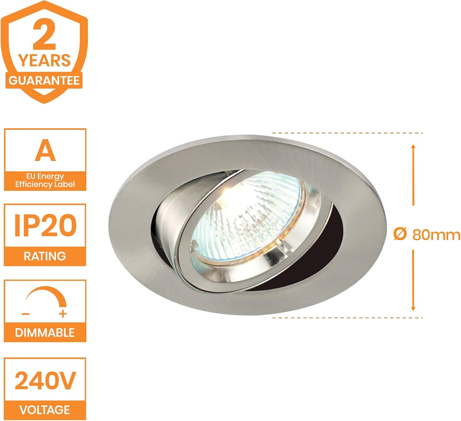 CAST Recessed Spotlight Ceiling Lighting Downlight Mains 240V GU10 Fitting for Halogen or LED Lights Lamps Bulbs Satin Nickel Finish Adjustable Tilt Version for Living Room Bedroom Kitchen IP20 Rated - Gloss White (Tilt Version) image number 3