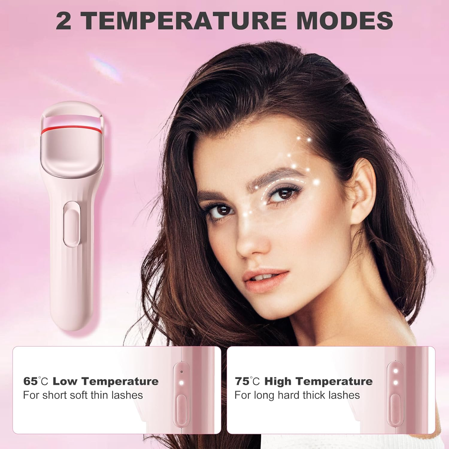 Heated Eyelash Curler Professional - Eye Lashes Curler with Innovative Heating Silicone, Electric Eyelashes Curler with 600Mah Rechargeable Battery EC4001 (Pink) image number 3