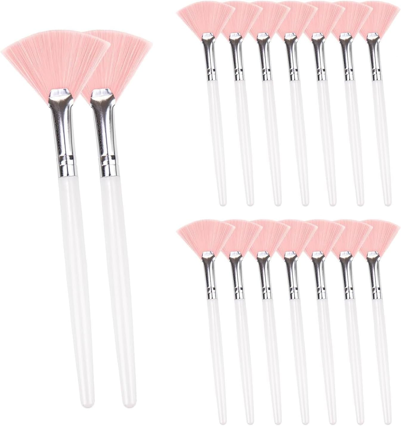 Pink Fan Mask Brush Set 16-Piece - Soft Facial Applicator Brushes for Makeup & Skincare, Professional Esthetician Tools for Even Foundation, Powder & Mask Application with Ergonomic Handles image number 1
